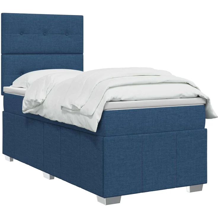 vidaXL Boxspringbett mit Matratze mit Kopfteil Blau 100 x 200 cm Stoff 3454077 – Bild 3