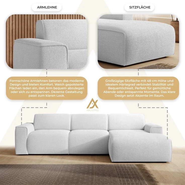AX LIVING Couch Sofa L Form Didim mini Perlweiß 310 cm stilvoll R – Bild 6