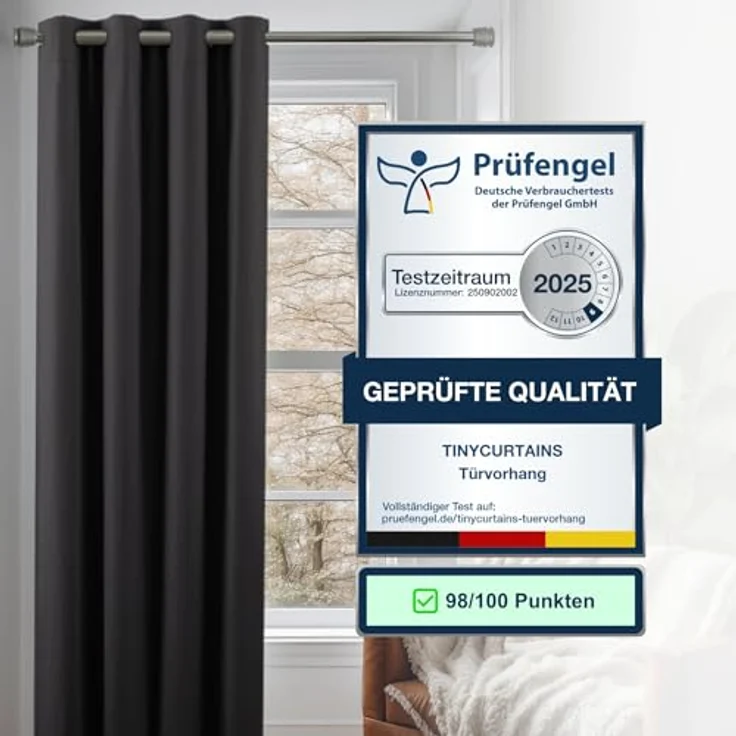 tinycurtains Türvorhang für alle gängigen Türgrößen, Thermovorhang (ohne Stange) Türgardine (1 St), Ösen, abdunkelnd, 100% Polyester, Raumteiler blickdicht schwarz Eclipse 210x150cm für Tür & Fenster – Bild 5