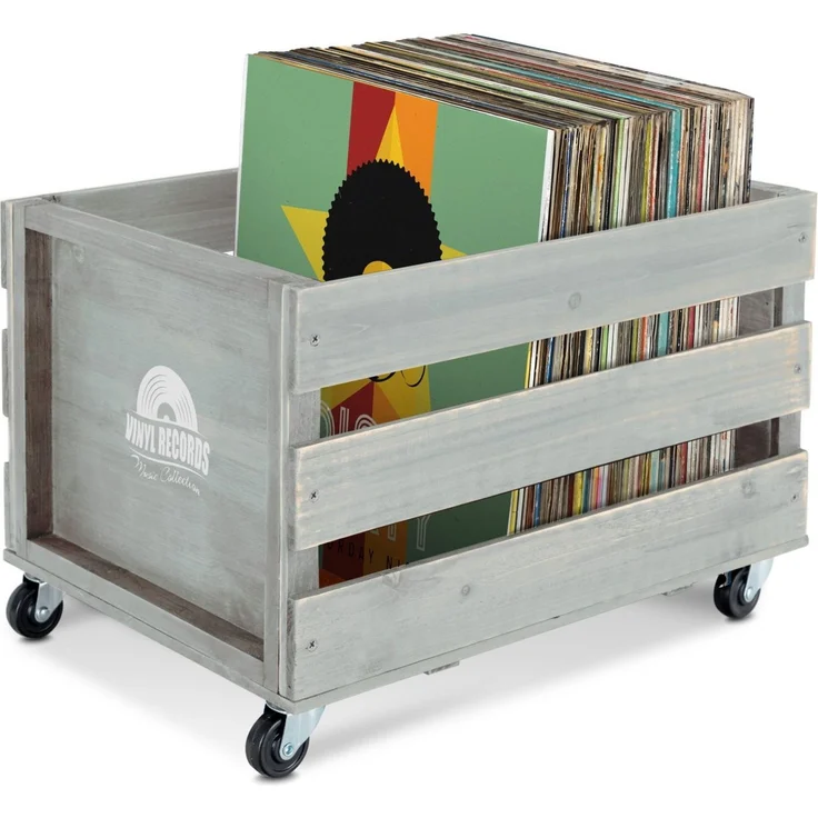 Stagecaptain Holzkiste SPK-100 "Emil" Schallplattenkiste, für bis zu 100 LPs - aus Vollholz im Retro-Design – Bild 1
