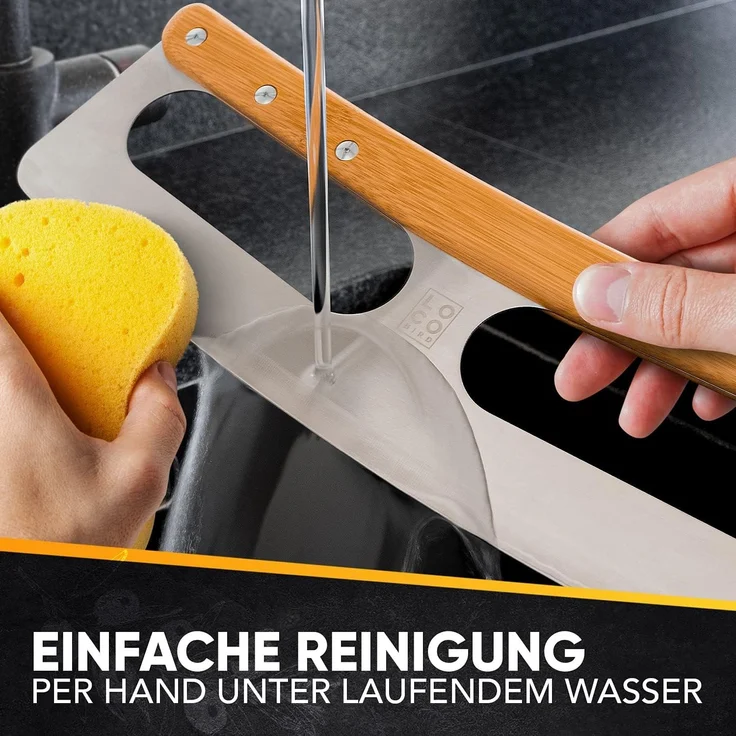 Loco Bird Pizzaschneider aus Edelstahl mit Bambusgriff und mit Klingenschutz, Allzweck-Wiegemesser: scharfe Klinge, robuster Griff - Edelstahl – Bild 6