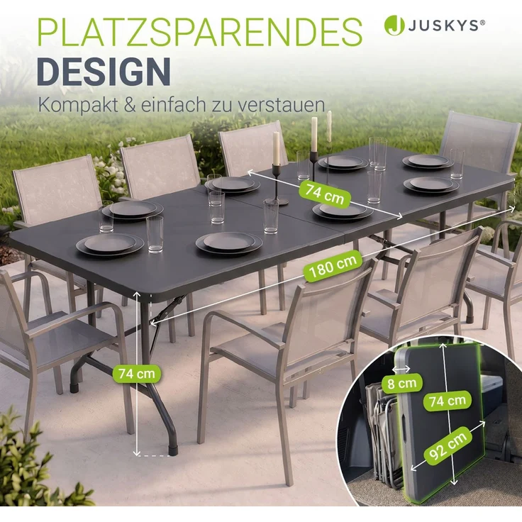 JUSKYS® Klappbarer Gartentisch Easyfold Anthrazit - Wetterfester, Klapptisch mit Tragegriff, stabiler multifunktionaler Buffettisch, 180x74x74 cm, 200 kg belastbar – Bild 6