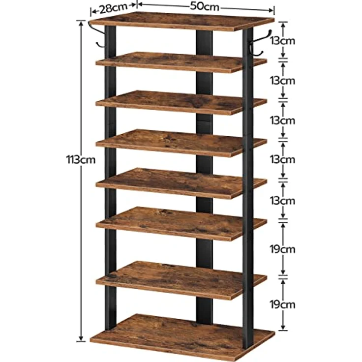 HOOBRO 8-lagiges Schuhregal, schmales Schuhablage mit 2 Haken, platzsparend und stabil, für Eingang, Wohnzimmer, Schlafzimmer, 50 cm EBF750XJ01 – Bild 3