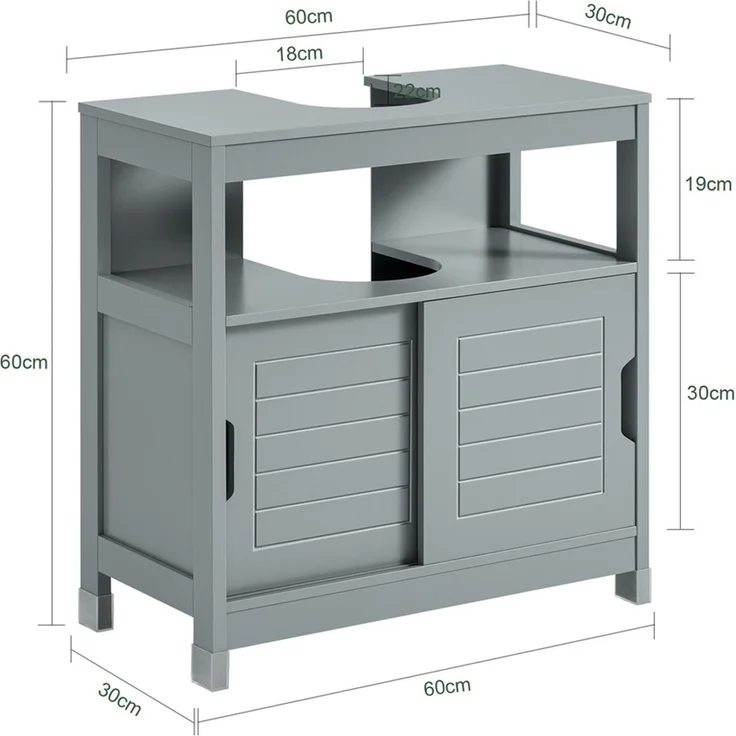 SoBuy FRG128-II-SG Waschbeckenunterschrank, MDF, Lackiert, Grau, 58 x 60 x 29 cm – Bild 3