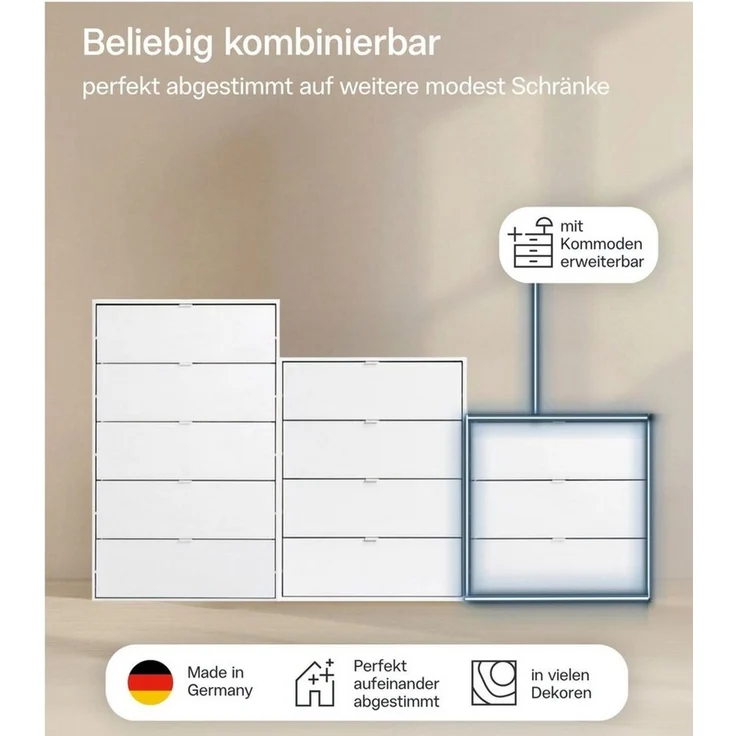 mokebo Sideboard Die Stilvolle (80x73x40cm, mit 3 Schubladen), Made in Germany, Nachttisch, Highboard, Anrichte, Sideboard in Weiß – Bild 3