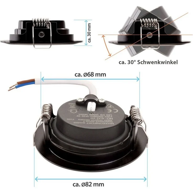 Maxkomfort LED Einbaustrahler 6/12er-Set Ultraflach & Schwenkbar, 3 Lichtfarben umschaltbar, LED fest integriert, (3000K/4000K/6500K), IP20 Deckenspots für Wohnzimmer, Küche & Flur - Ø82x25 mm – Bild 4