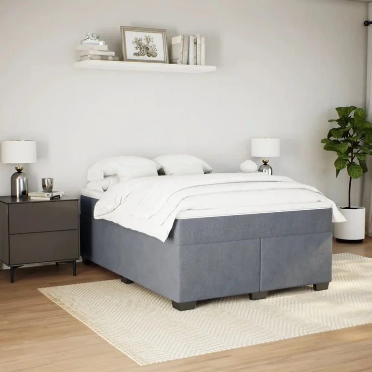 vidaXL Boxspringbett mit Matratze Dunkelgrau 160x200 cm Samt 3285294 – Bild 3