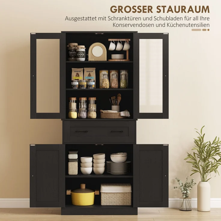 Rayofly-Küchenschrank Buffet mit Acrylfront & Schubladen, Schwarz, H 182,5cm x T 76cm x B 40cm – Bild 7