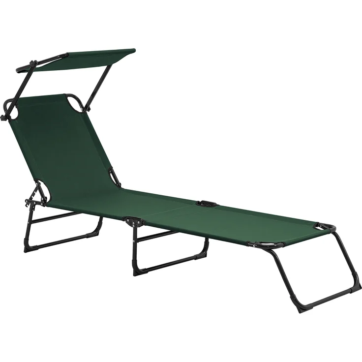 2er Set Sonnenliege Lomeda mit Sonnendach 187x53x27cm Dunkelgrün [casa. pro] – Bild 2