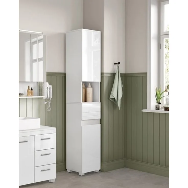 Vasagle Badkommode Badezimmerschrank mit einer Schublade, verstellbare Ablagen, 30 x 30 x 170 cm – Bild 1
