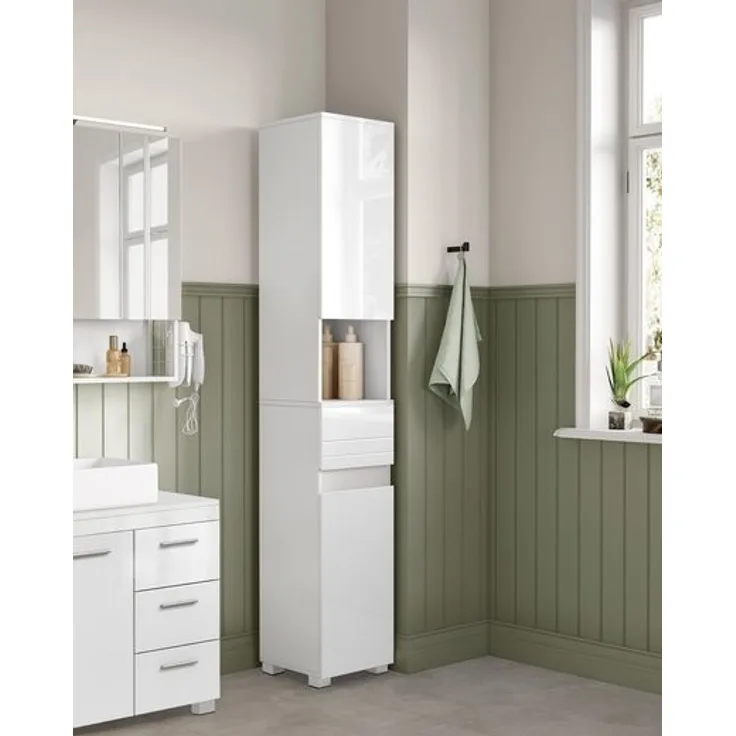 Vasagle Badkommode Badezimmerschrank mit einer Schublade, verstellbare Ablagen, 30 x 30 x 170 cm