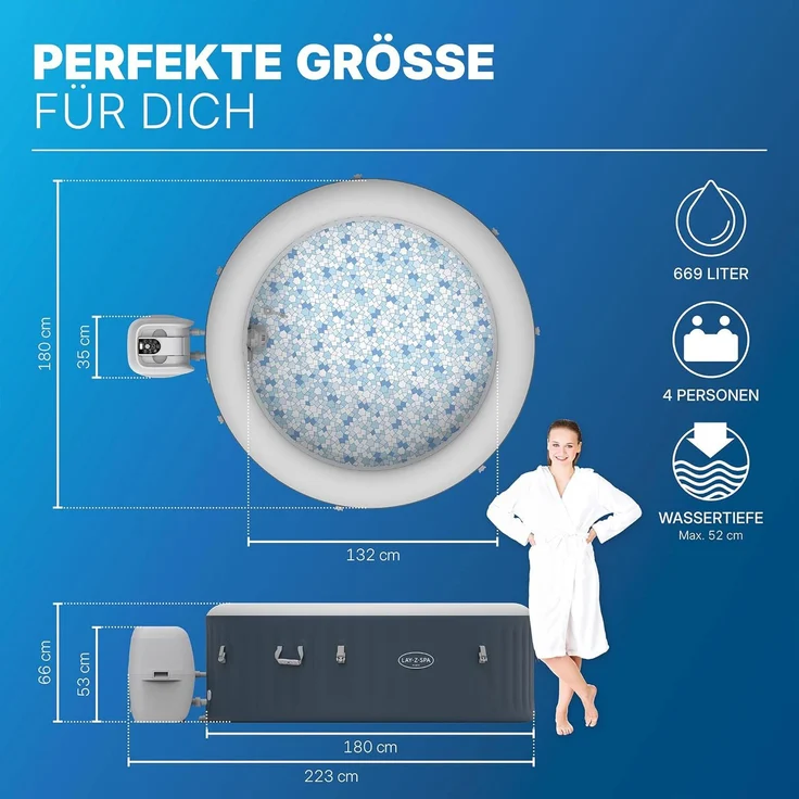 Bestway 6001C LAY-Z-SPA Energiespar Whirlpool Miami AirJet für 4 Personen Ø 180 x 66 cm, Dunkelblau – Bild 2