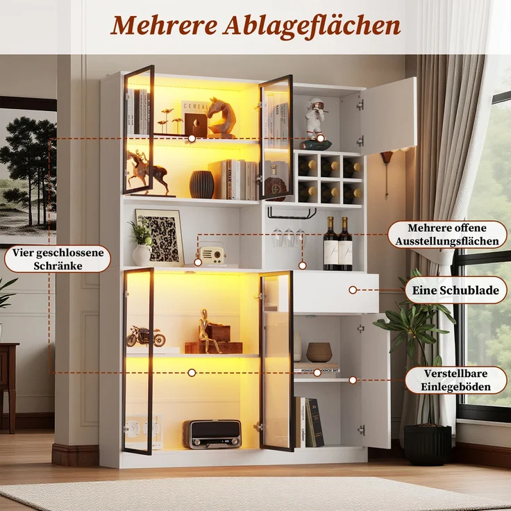 ZUBALIYA Schrank 140x30 cm mit LED-Beleuchtung mit Schubladen in Weiß, ideale Lösung für kleine Räume, robuste Verarbeitung, langlebige Materialien, einfache Selbstmontage – Bild 24