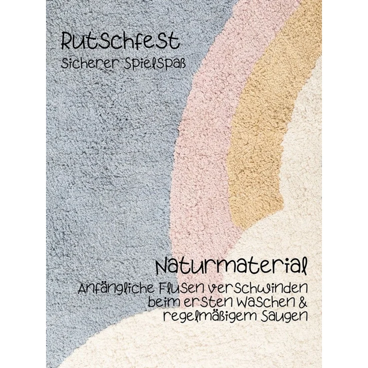 Hanse Home Kinderteppich Nappi - Pflegeleichter Teppich Junge Mädchen, rutschfest&Waschbarer Formteppich Wolke Regenbogen, Kinderzimmer Weicher Spielteppich, Unterlage - Creme Multifarben, 140x200 cm – Bild 4