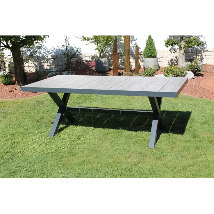 LECO Tisch MANHATTAN, Aluminiumgestell anthrazit, Keramikfliesen in Holzoptik, 205x101x74 cm – Bild 5
