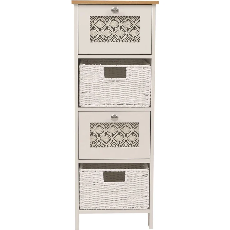 Kommode HWC-O75, Schubladenschrank, 4 Schubfächer Korbschubladen Holz Melamin 82x30x30cm ~ natur-weiß – Bild 5