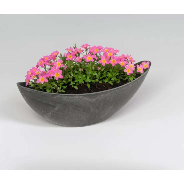 Ovale Pflanzschale für draußen - große Schiff Deko-Schale in schwarzer Stein-Optik als Blumen-Topf Pflanztopf - 55 cm Jardiniere für Garten Balkon oder Friedhof als Grab-Schmuck – Bild 4