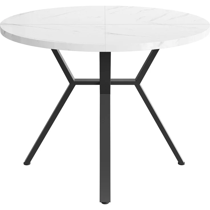 Moderner und schlichter runder Marmor-Esstisch (Durchmesser 1 m), schwarzer X-förmiger Couchtisch mit Metallhalterung, stabil und langlebig, ein Muss für modische Häuser – Bild 9