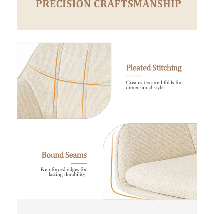 GOEURVANT 1437 Esszimmerstühle 6er-Set mit Armlehnen, 360° Drehbar, Chenille - Creme – Bild 10