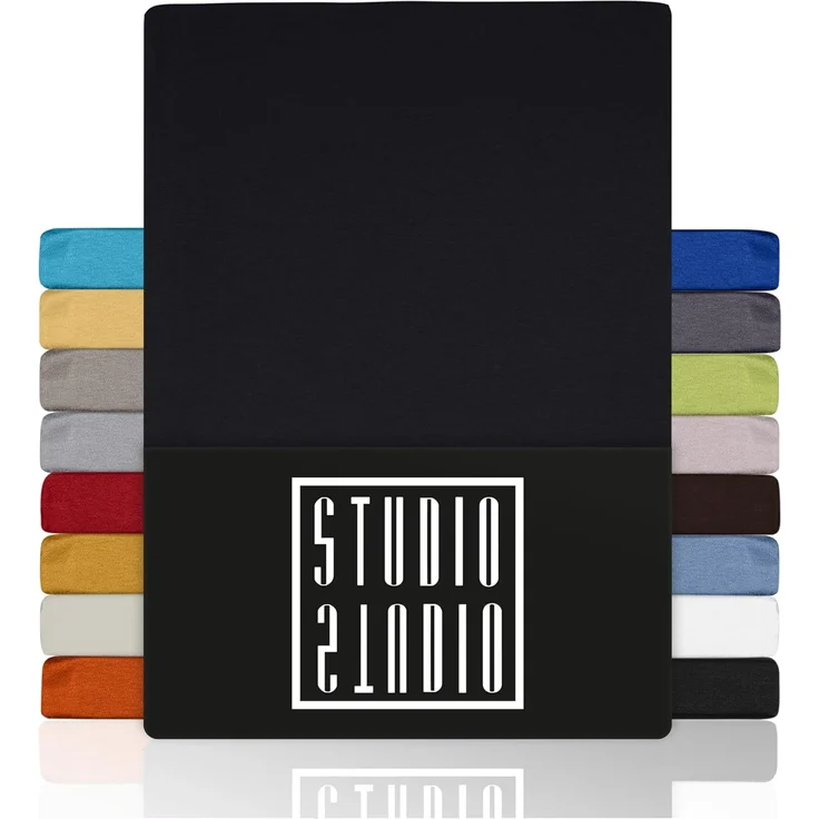 STUDIO Basic Spannbettlaken 100x200 cm, 100% gekämmte Baumwolle, Oeko-TEX 100, Markenqualität, Bettlaken Spannbetttuch Jersey 100x200 - Schwarz – Bild 1