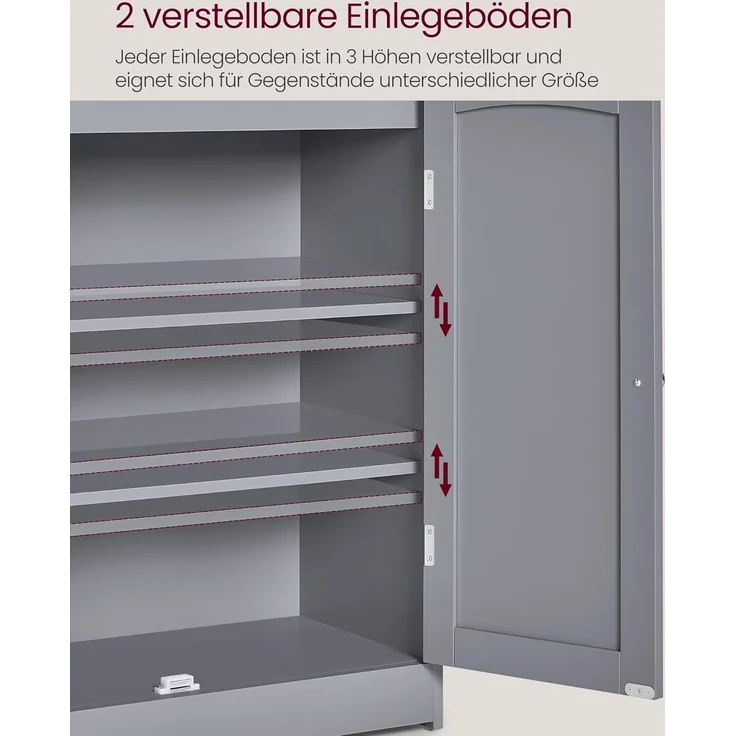 VASAGLE Badezimmerschrank, Badschrank mit 2 Türen, 2 verstellbare Eingeböden, 30 x 60 x 100 cm, Schrank für Esszimmer, Küche, Wohnzimmer, Taubengrau BBC770G02 – Bild 6