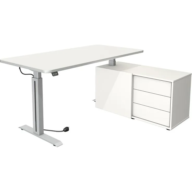 Kerkmann Steh-/Sitztisch Move 1 Style mit Sideboard, Weiß/Silber