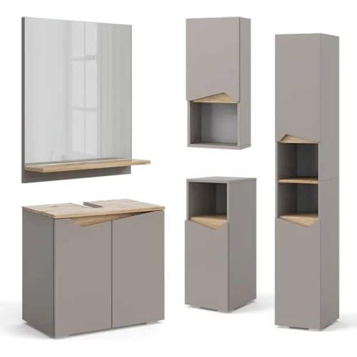 Badmöbel-Set Marelle Greige 3 Teile, mit Hochschrank Vicco – Bild 10