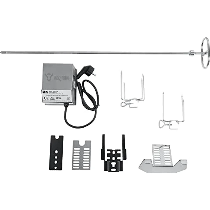 BBQ-Toro Grillspieß Edelstahl Grillspieß Set 70 cm, Motor 220V - 240V, 2 Fleischklammern – Bild 4