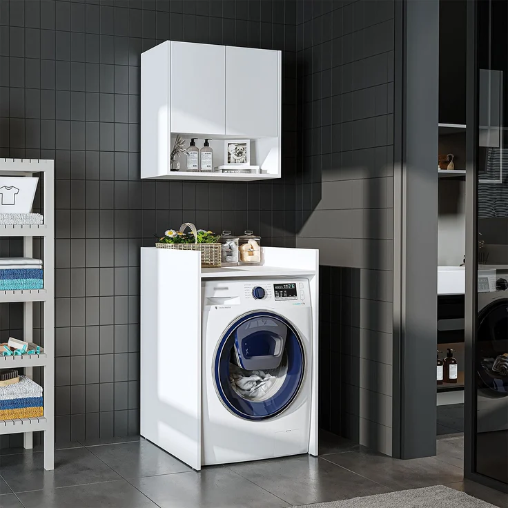 Roomart Waschmaschinenschrank DERIN-I – Waschmaschinen-Überbauschrank – 65×180×65 cm – Waschküchen- & Hauswirtschaftsschrank • Weiß – Bild 4
