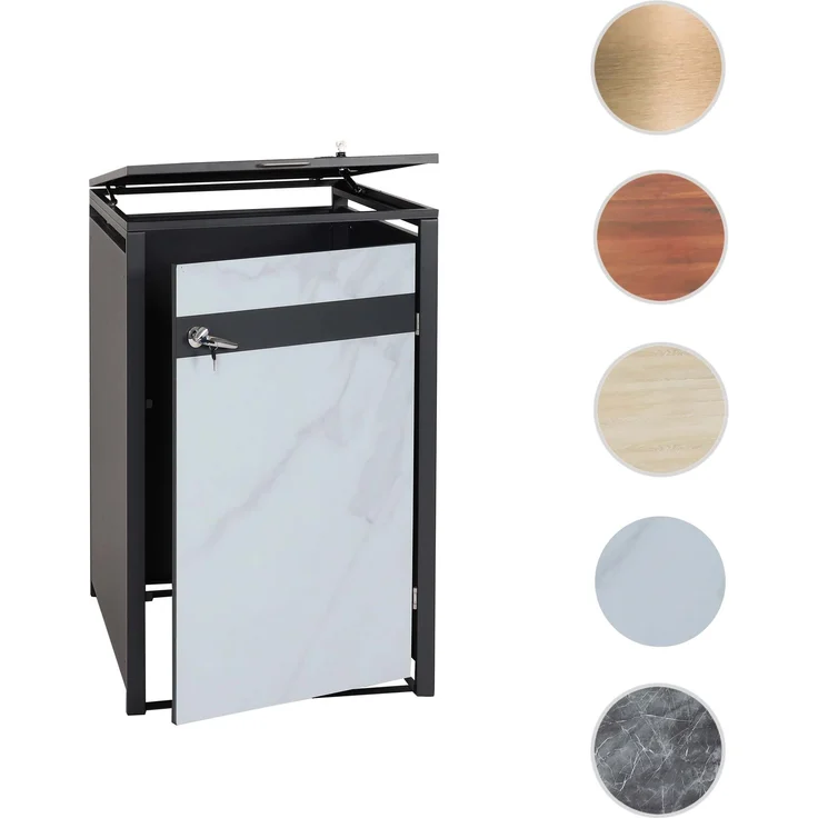 1er Mülltonnenverkleidung HWC-J82, Mülltonnenbox, erweiterbar, Metall 32kg, anthrazit ~ Marmor-Optik hell – Bild 10