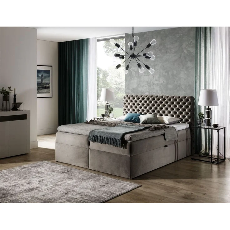 Boxspringbett Schlafzimmerbett WILLIAM 160x200cm in Stoff – Bild 1