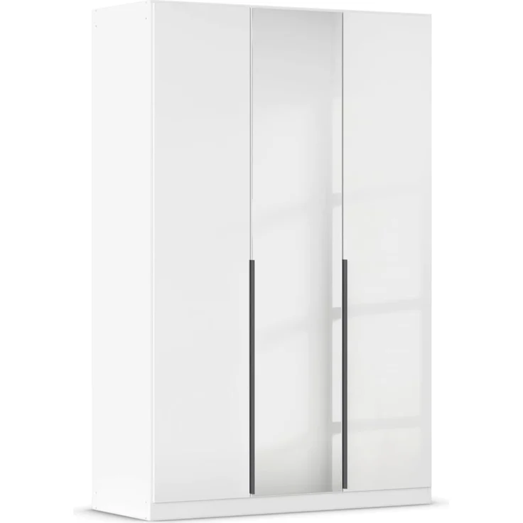 Rauch Möbel Alabama, Kleiderschrank, Garderobe, 3-türig, Spiegel, Zubehör Premium, 2 Kleiderstangen, 5 Einlegeböden, Schubladeneinsatz, Farbe Hochglanz Weiß/Weiß, Griff Grau metallic, 136 x 210 x 54 cm – Bild 1