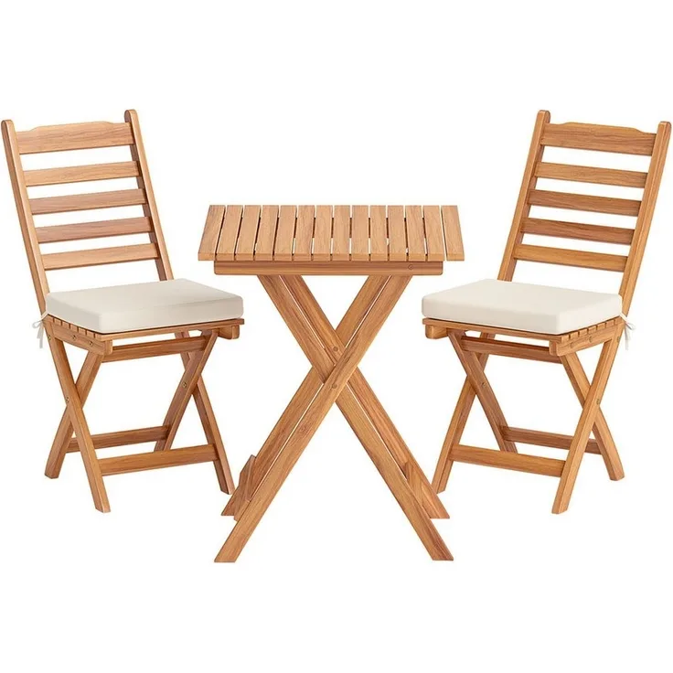 COSTWAY Balkonset, (3-tlg), Bistroset klappbar, mit Sitzkissen, Akazienholz