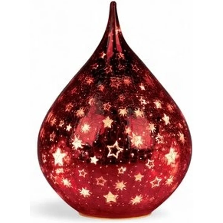 formano LED Deko Farbglas Tropfen Sterne Rot 21 cm Glasleuchte in Crackle-Optik + Timer (6h an/18h aus), Batteriebetrieben. – Stimmungslicht Winter & Weihnachten Dekoleuchte für gemütliches Zuhause – Bild 6