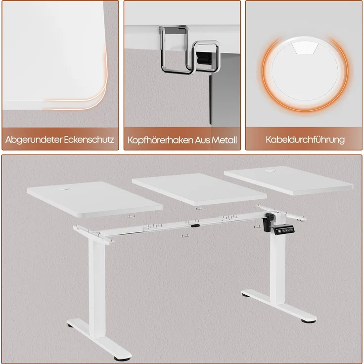 Devoko Hohenverstellbarer Schreibtisch Holzwerkstoff und Metall Weiss 160 x 60 x 73-118 cm – Bild 4