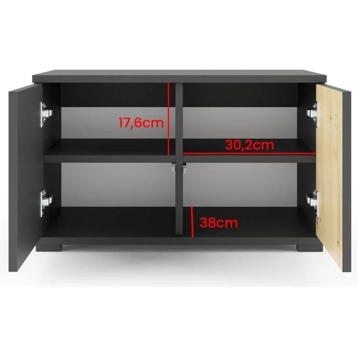 Garderoben-Set Rosario Version 2 mit Lamellen, Kleiderschrank mit Polsterplatten und Schuhschrank (Schwarz / Eiche Artisan, Trinity 05), 225 x 40 x 140 cm – Bild 4