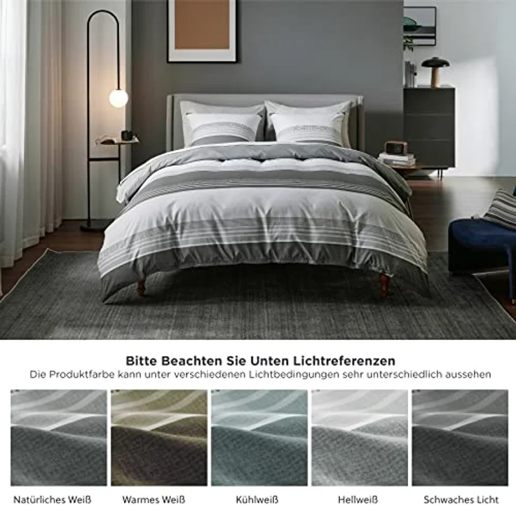 BEDSURE Bettwäsche 135x200 2teilig Bettbezug - Bettwäsche-Sets Grau 135x200 cm mit Kissenbezug 80x80 cm, Wendebettwäsche Bedding Grau Gestreift Muster mit Reißverschluss – Bild 8