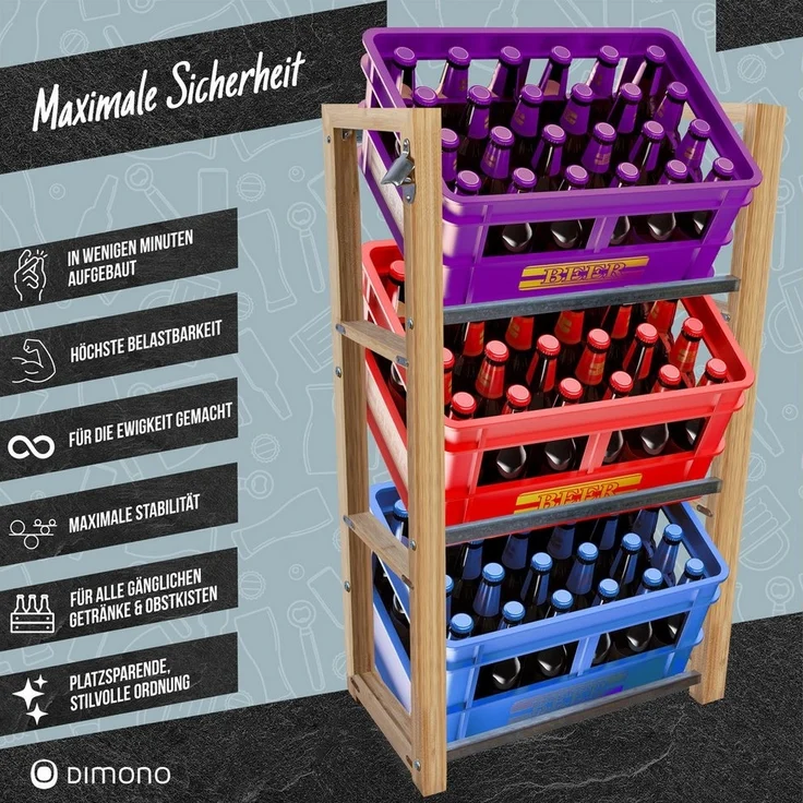 Dimono Flaschenregal DIMONO Bambus Getränkekisten Regal – Ablage für 2/3/6 Kisten, für Bier, Wasser & Limonade, Leergut Aufbewahrung – Bild 2