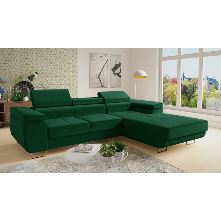 Ecksofa Divo mit Schlaffunktion, Bettkasten und einstellbare Kopfstützen (Grün (Kronos 19), Ecksofa Rechts) – Bild 1