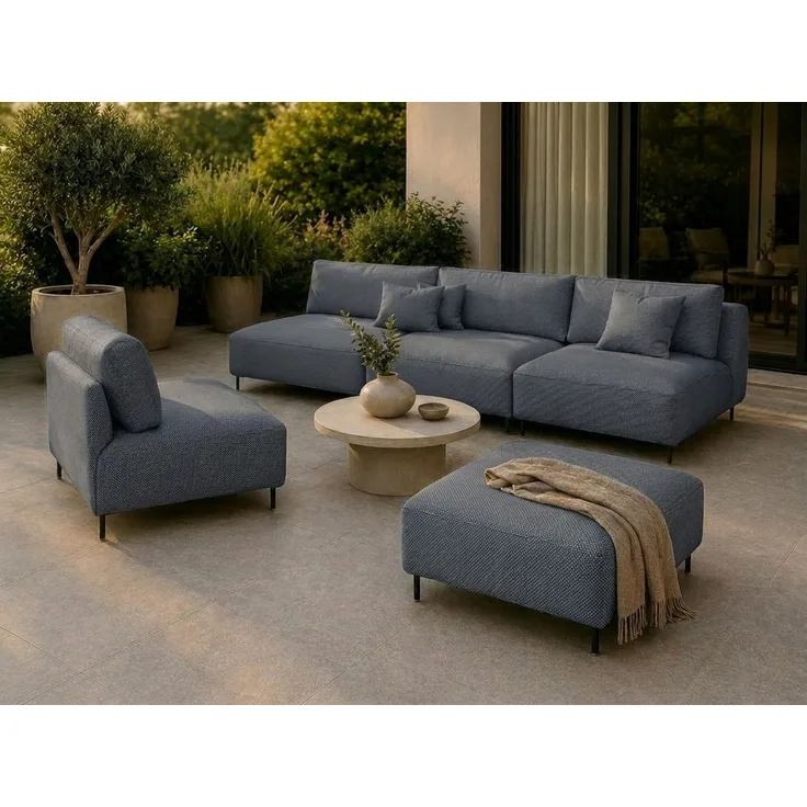 Garten Lounge Set SUN – Outdoor Möbel Set mit Sofa, Sessel und Hocker, UV-beständig und wasserabweisend
