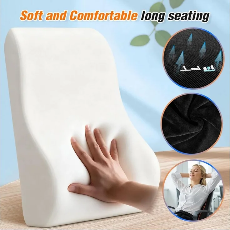 POPOLIC Rückenkissen Lendenkissen mit Memory-Schaum - Ergonomische Lordosenstütze, für Auto, Büro und Gaming, Verstellbares Rückenkissen, für Bürostuhl, Autositz und Schreibtischstuhl, Schwarz