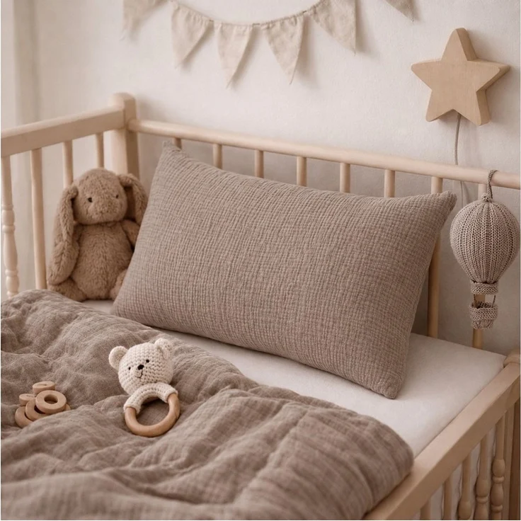 BABEES Kissenbezüge 2-er Set Kissenbezug 40x60 / 30x50 cm 100% Musselin Baumwolle 150 g/qm, Kissenbezüge Kissenhülle Kinderbettwäsche Kinderzimmer Creme Beige – Bild 2