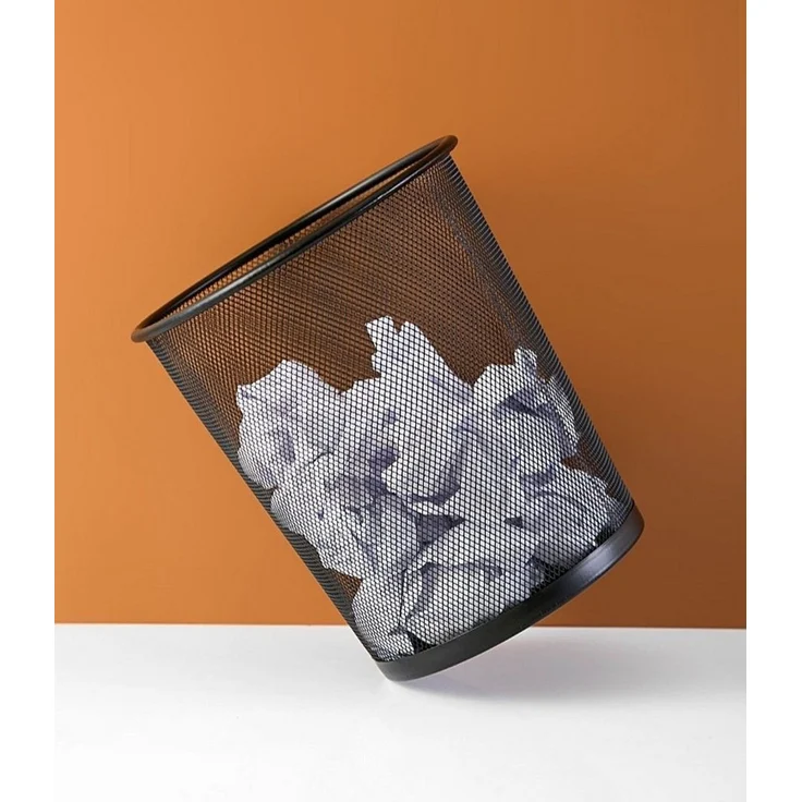 Sinoba Papierkorb Mülleimer Papierkorb Mesh aus Metall Höhe 34 cm 18 L rund, Drahtmetall, Silber – Bild 2