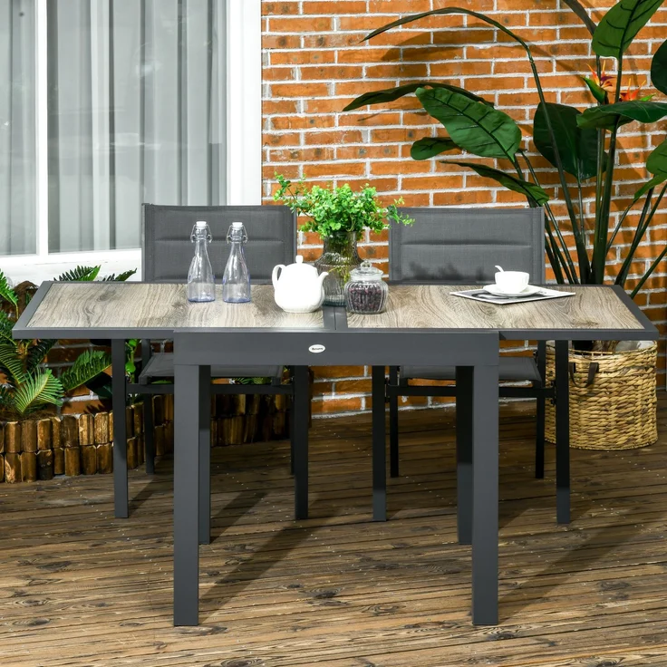 Ausziehbarer Gartentisch für 6 Personen aus Kunststoff und Aluminium, 80/160 x 80 x 75 cm, beige – Bild 3