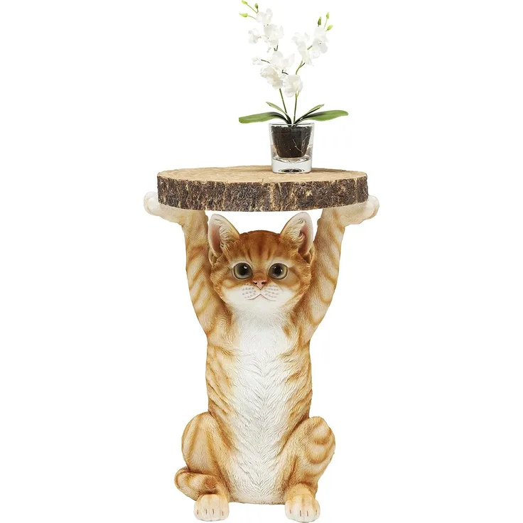 Kare Design Beistelltisch Animal Ms Cat, Ø33cm, kleiner, runder Katzen Couchtisch, Holzoptik, Tierfigur als ausgefallener Wohnzimmertisch (H/B/T) 52 x 35 x 33 cm