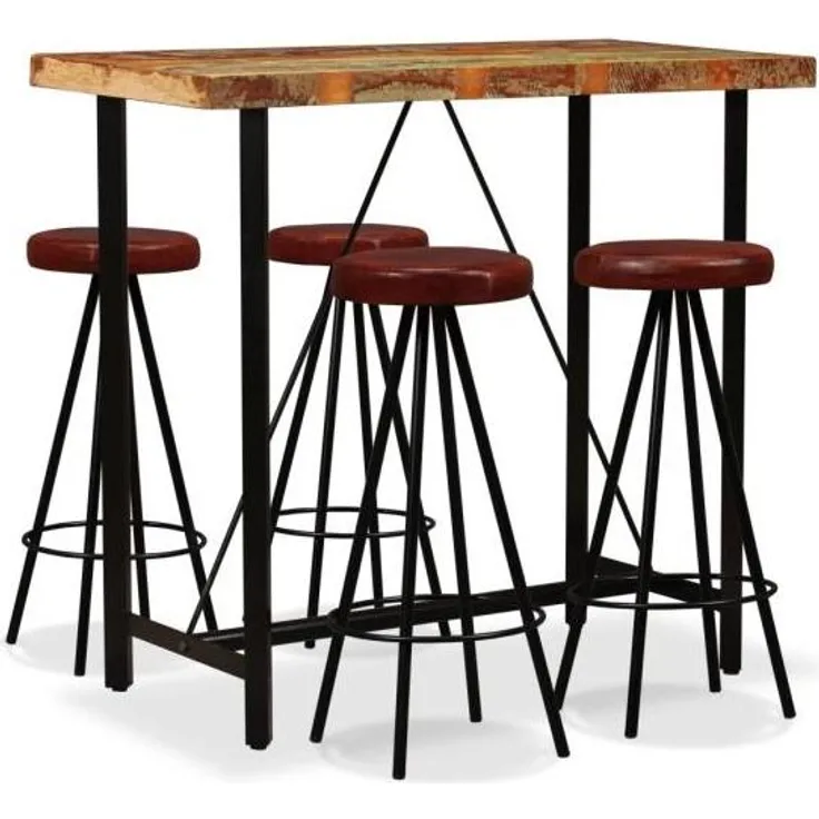 vidaXL 5-tlg. Bar-Set, Altholz Massiv und Echtleder