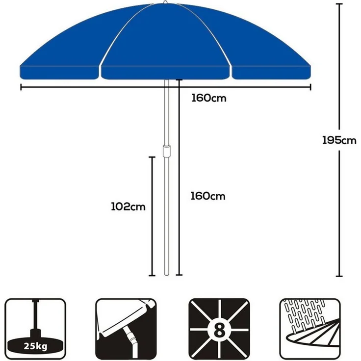 Sekey Sonnenschirm Ø 160 cm Balkonschirm Rund Strandschirm Sonnenschirm mit Schutzhülle, LxB: 160,00x160,00 cm, Neigungswinkel verstellbar, Höhe verstellbar, mit Tragetasche – Bild 4