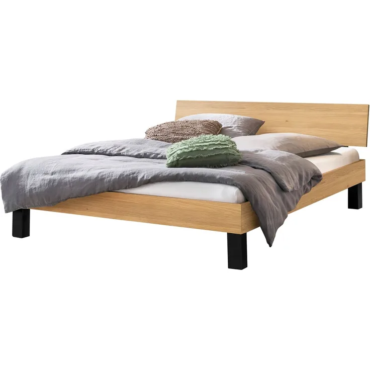 Hasena Massivholzbett Lodi Eiche bright mit Metall-Füßen 180x200 cm, Fußhöhe 20 cm – Trento