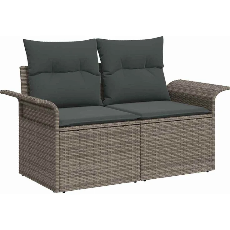 vidaXL Gartensofa-set mit Kissen mit Speicher 4 pcs Grau Poly-Rattan 3358848 – Bild 4