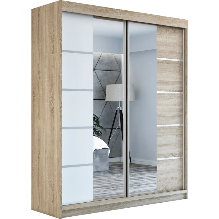 Schwebetürenschrank ERA 2-türig Schrank 180 cm (mit Spiegel) Farbe: Sonoma , weiß